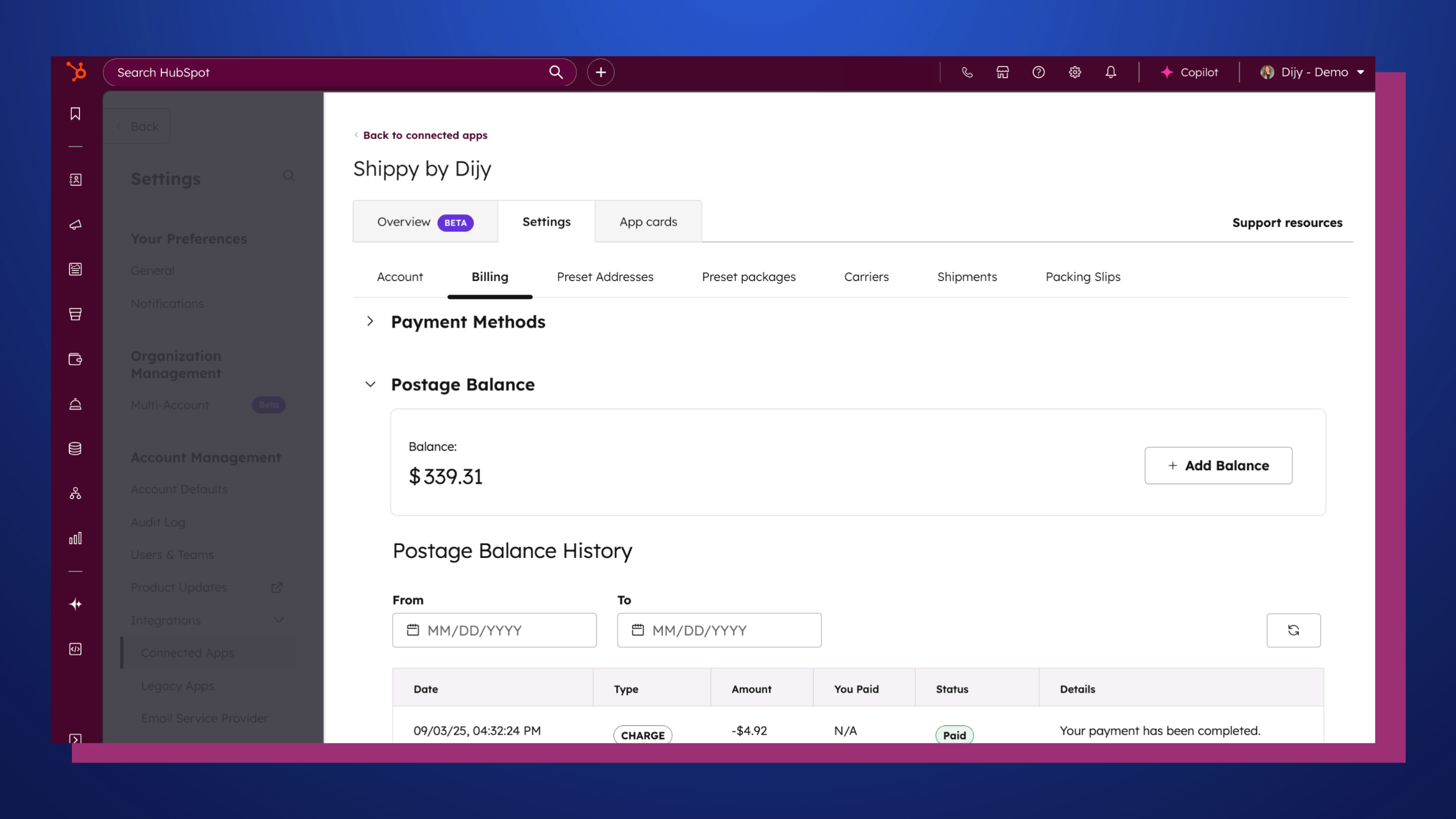 Top-up your postage balance for future shipments