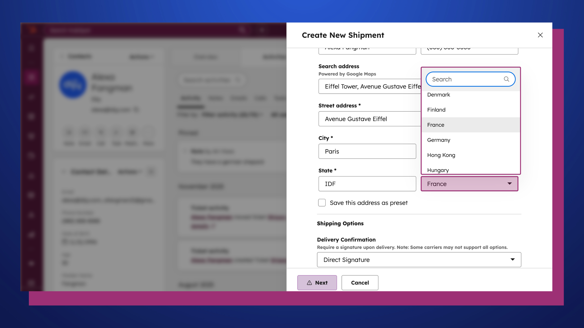 Select your country during the address step.