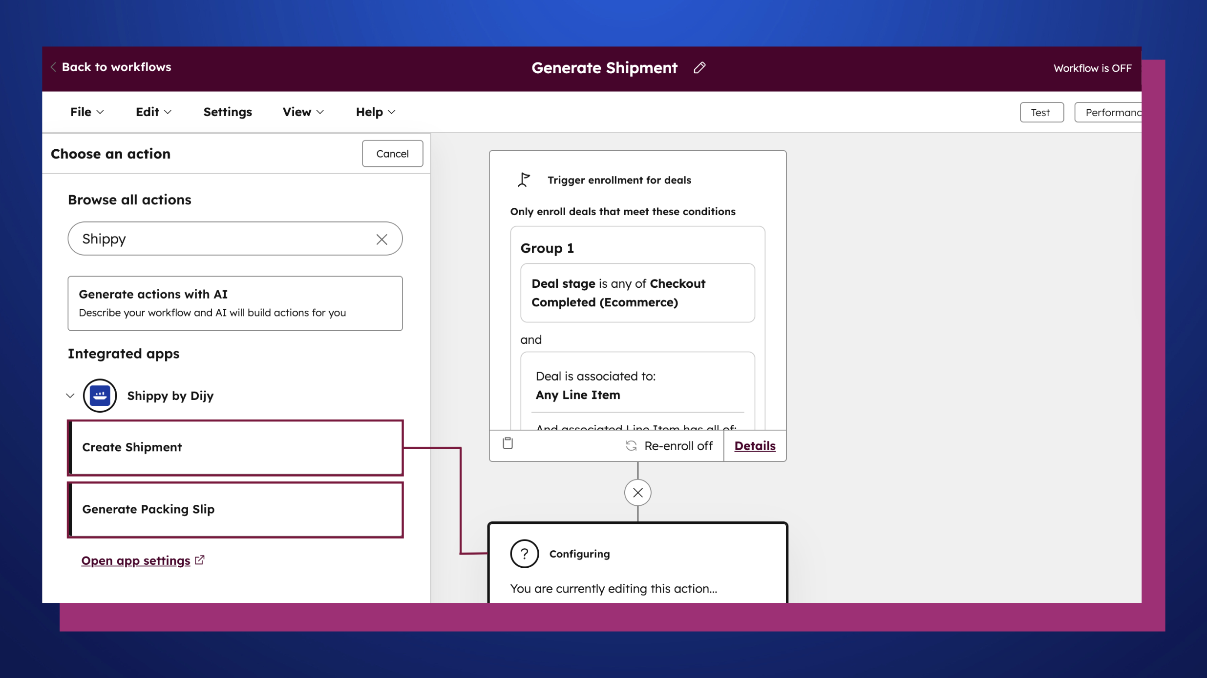 Automate shipments via workflow actions